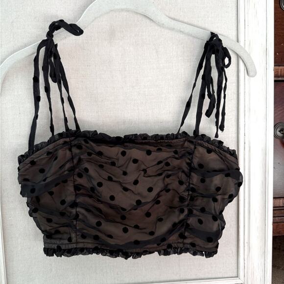 Storia cream underlay crop top w black tulle overlay w velvet polka dots S - Picture 1 of 8